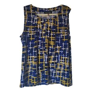 Kasper Women's Geometric Blue and Yellow Tank Top